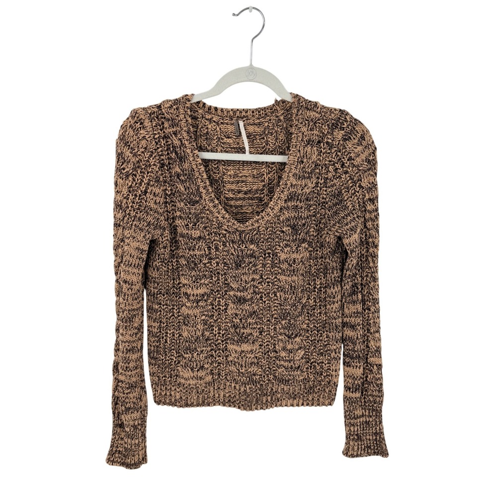 Free People Sweater Brown Small P Chunky Knit V-Neck Pullover Boho Cozy Granola